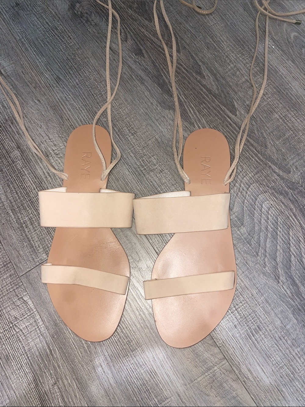 RAYE Beige Lace-Up Leather Sandals